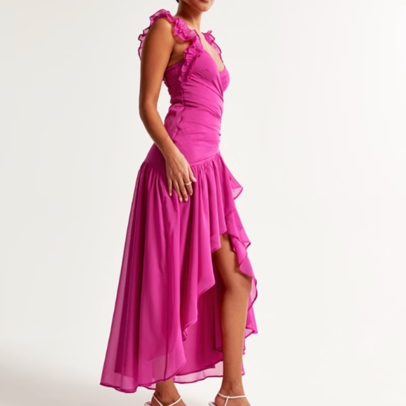 Abercrombie Pink Ruffle Strap High-Low Maxi Dress - Picture 6 of 14